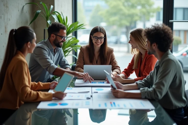 Groupe de professionnels collaborant dans un bureau moderne