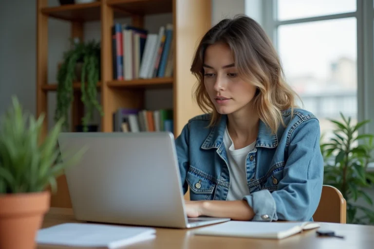 Jeune femme regardant une vente en ligne de vetements