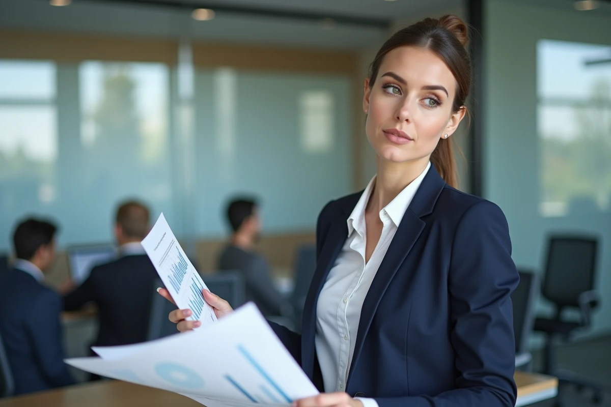 Femme examine un graphique dans une salle de réunion