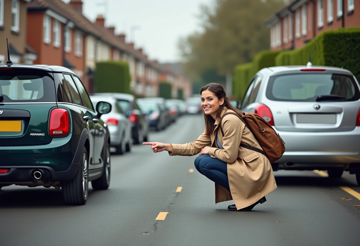 Jeune femme pointant un espace de stationnement résidentiel