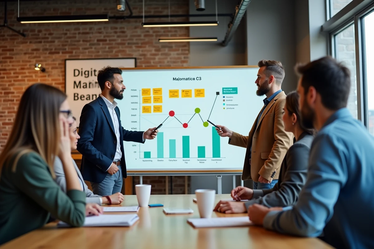 Groupe de professionnels en brainstorming dans un espace coworking