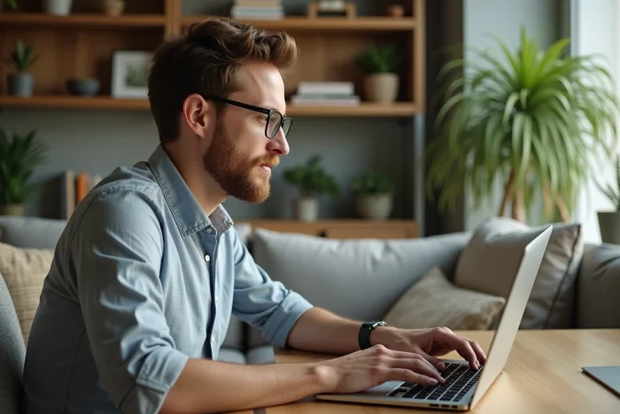 Homme assis à un bureau découvrant le site Palixi