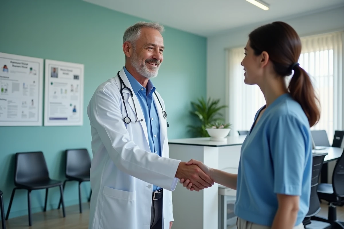 Médecin serrant la main d