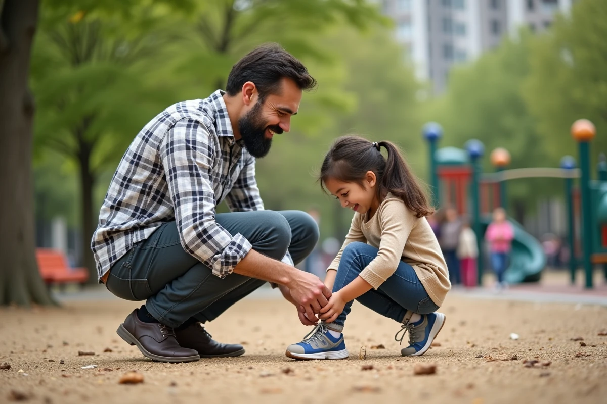 Père aidant sa fille à l